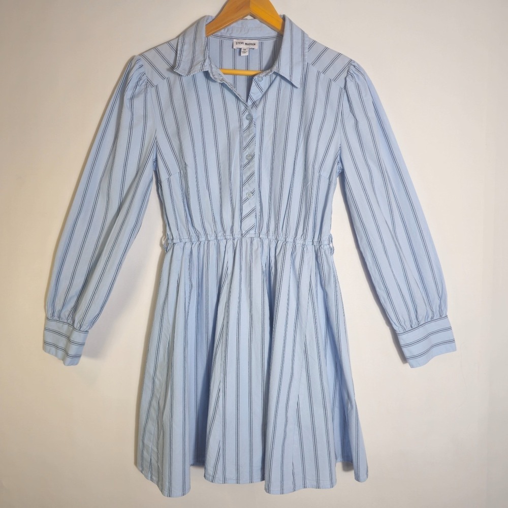 Steve Madden Dress Womens S Blue Asymmetric Shirt Dress Aria Long Sleeve Stripe